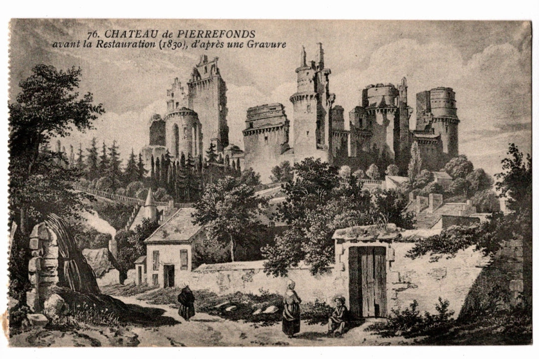 postcard of engraving of Pierrefonds Castle.