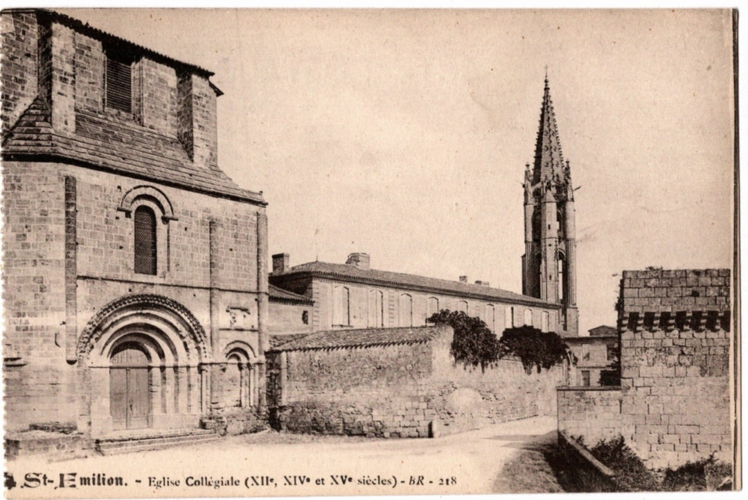 1905 Collegiate Church and Spire St Emilion France Vintage Postcard.