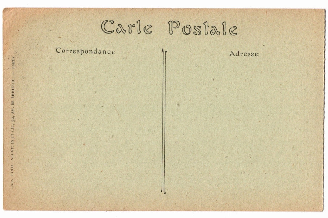 Back of a vintage postcard with text and address lines.