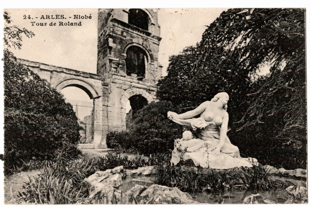 1900s Niobe Statue and Roman Theater Ruins Arles France Vintage Postcard.