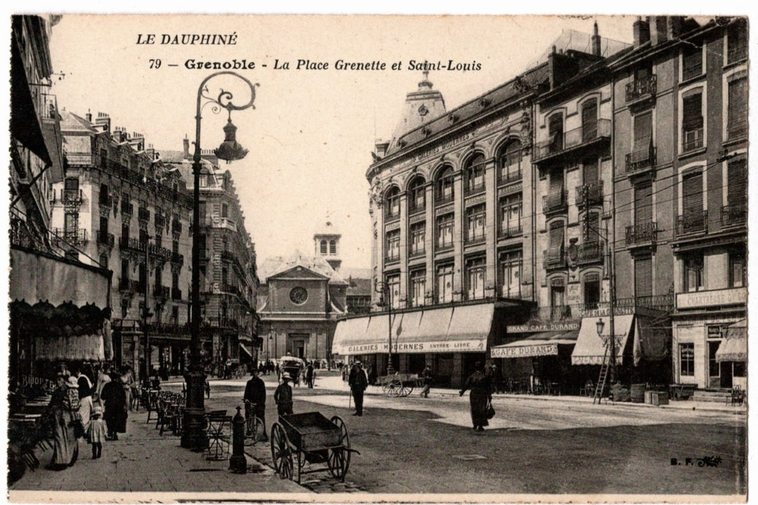 105 Place Grenette and Saint-Louis Church Grenoble France Vintage Postcard.