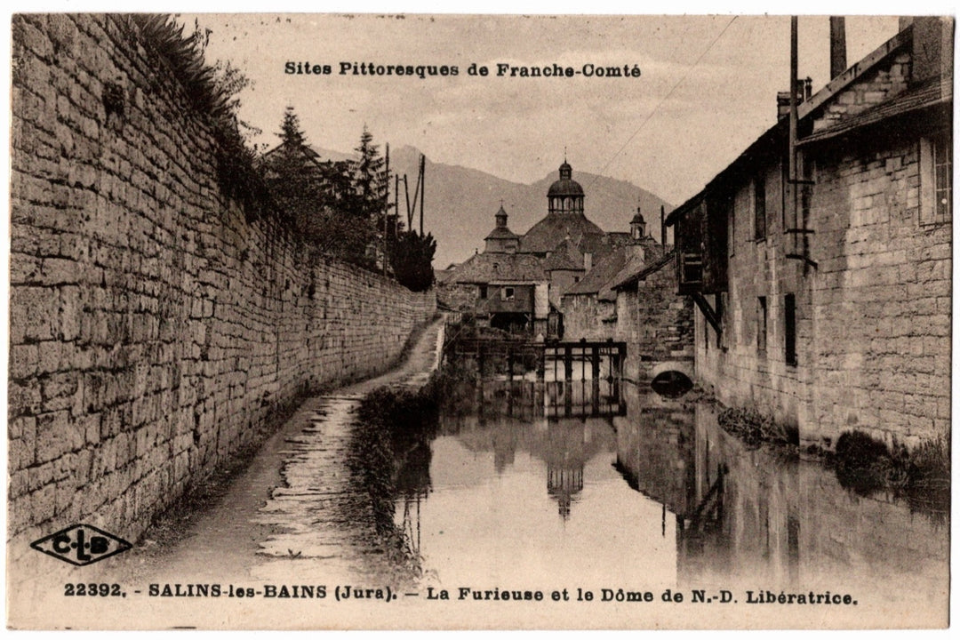1920 River and Notre Dame Liberatrice Chapel Salins-les-Bains France Vintage Postcard.