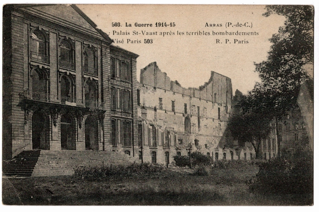  1915 Ruined Palais Saint-Vaast Arras France WWI Vintage Postcard.