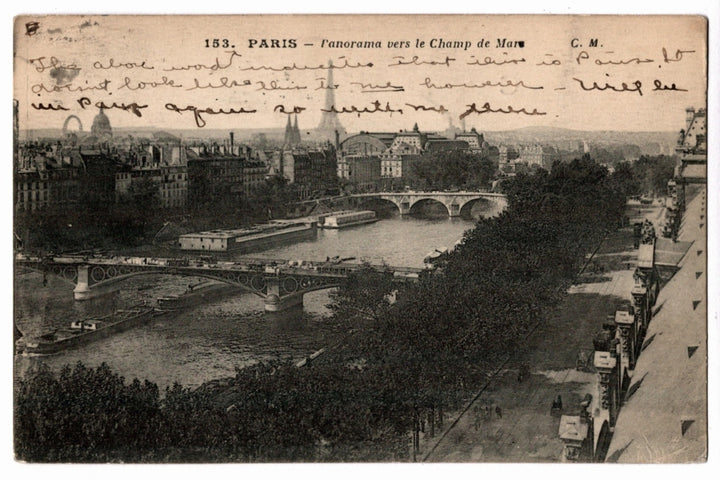 1912 Paris Skyline Toward the Eiffel Tower France Vintage Postcard.
