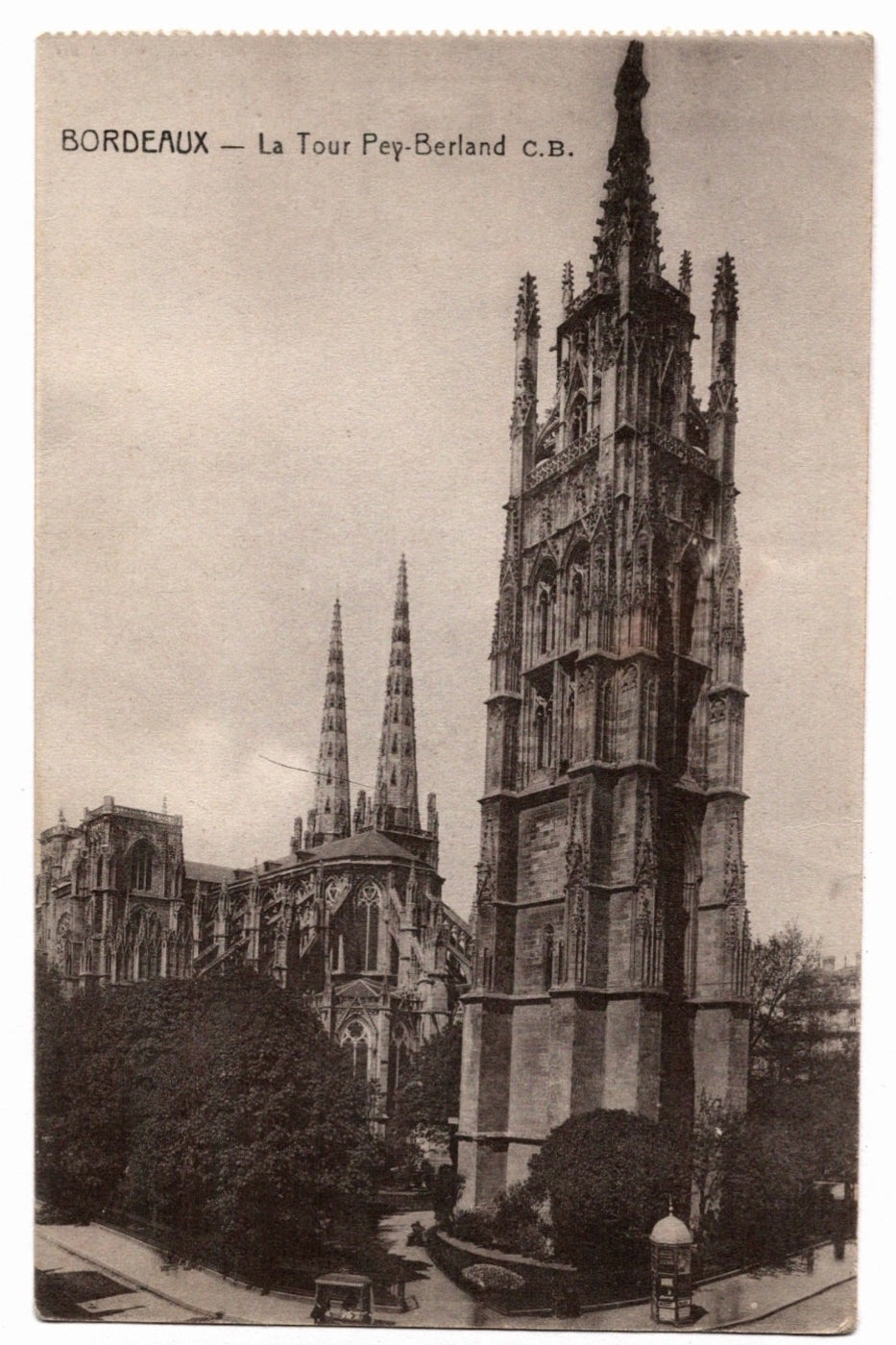  1904 Tour Pey-Berland and Bordeaux Cathedral France Vintage Postcard.