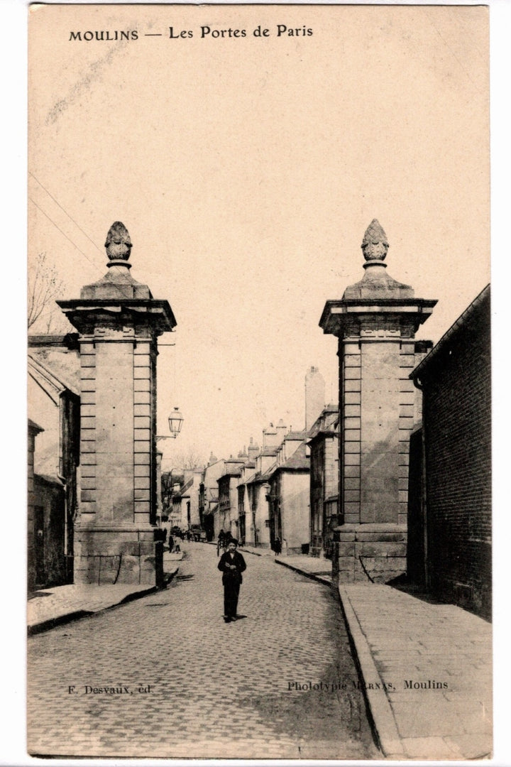  1904 Portes de Paris Gateway in Moulins France Vintage Postcard.