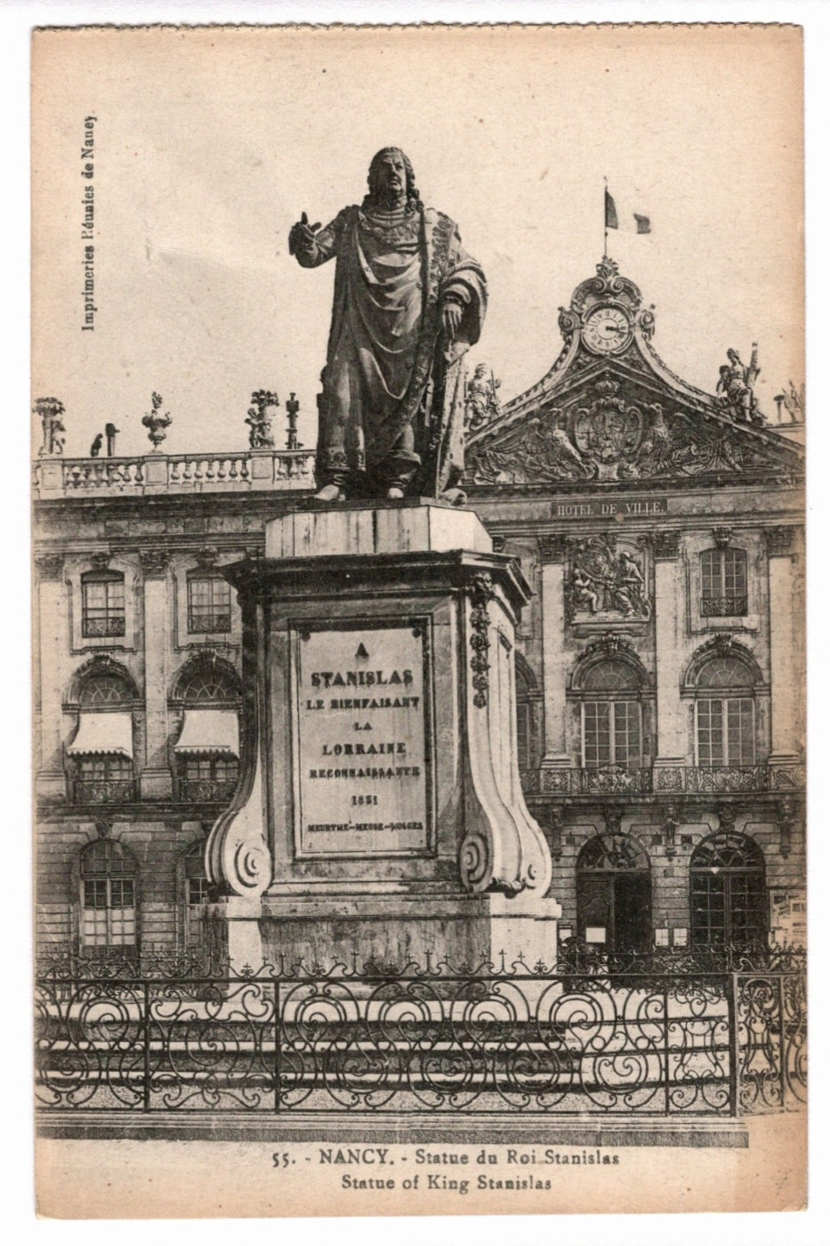 1905 Statue of King Stanislas Place Stanislas Nancy France Vintage Postcard.