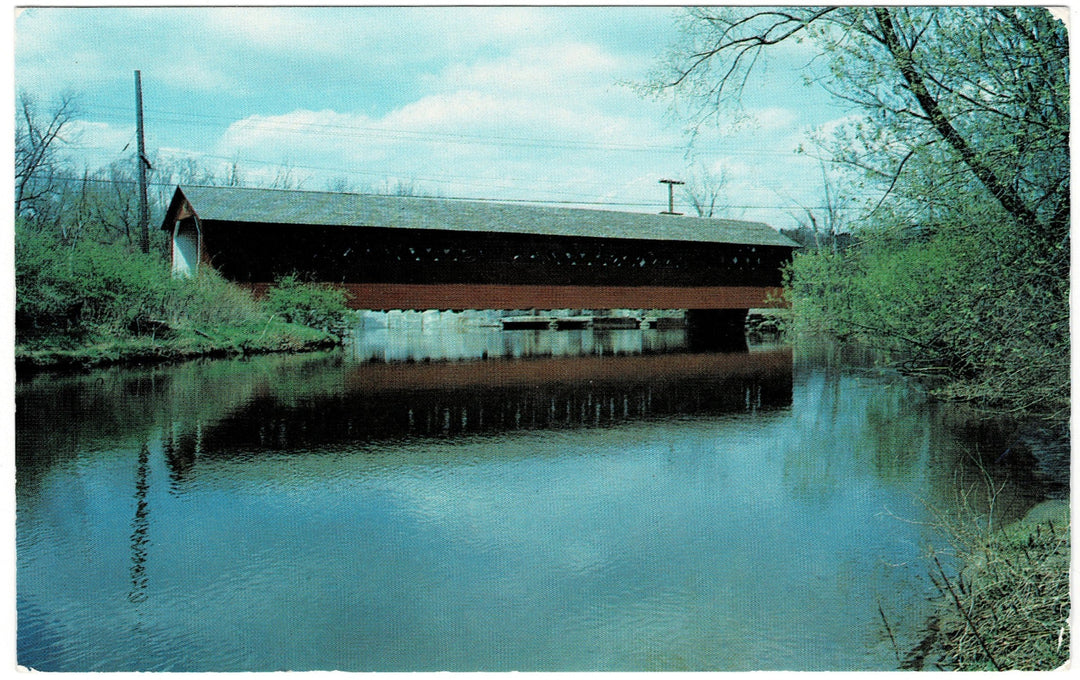 1970s Covered Bridge Vintage Postcard in North Bennington Vermont.