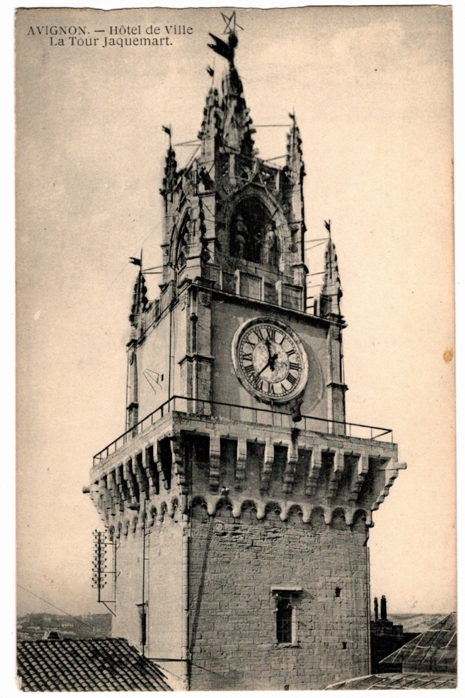 1904 Hôtel de Ville and Jacquemart Tower Avignon France Vintage Postcard.