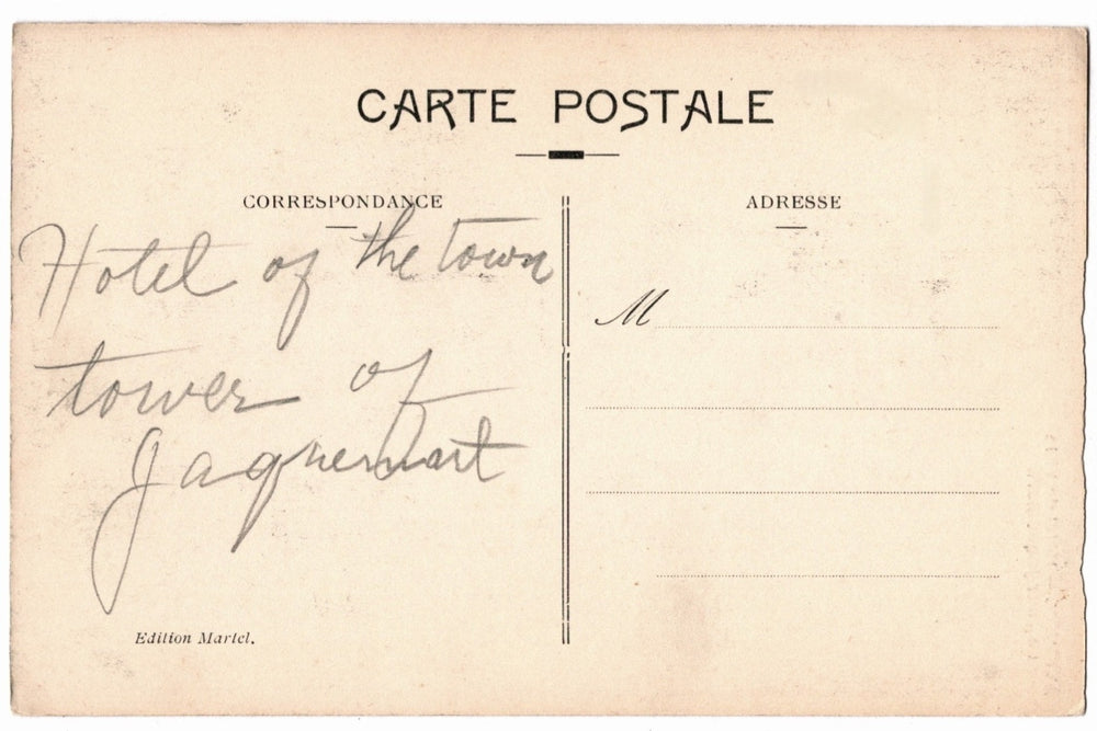 Vintage postcard with handwritten text on a beige background