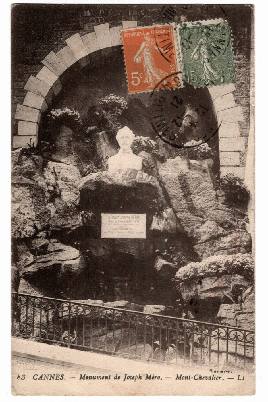 1904 Joseph Mero Monument Cannes France Vintage Postcard, TVC.