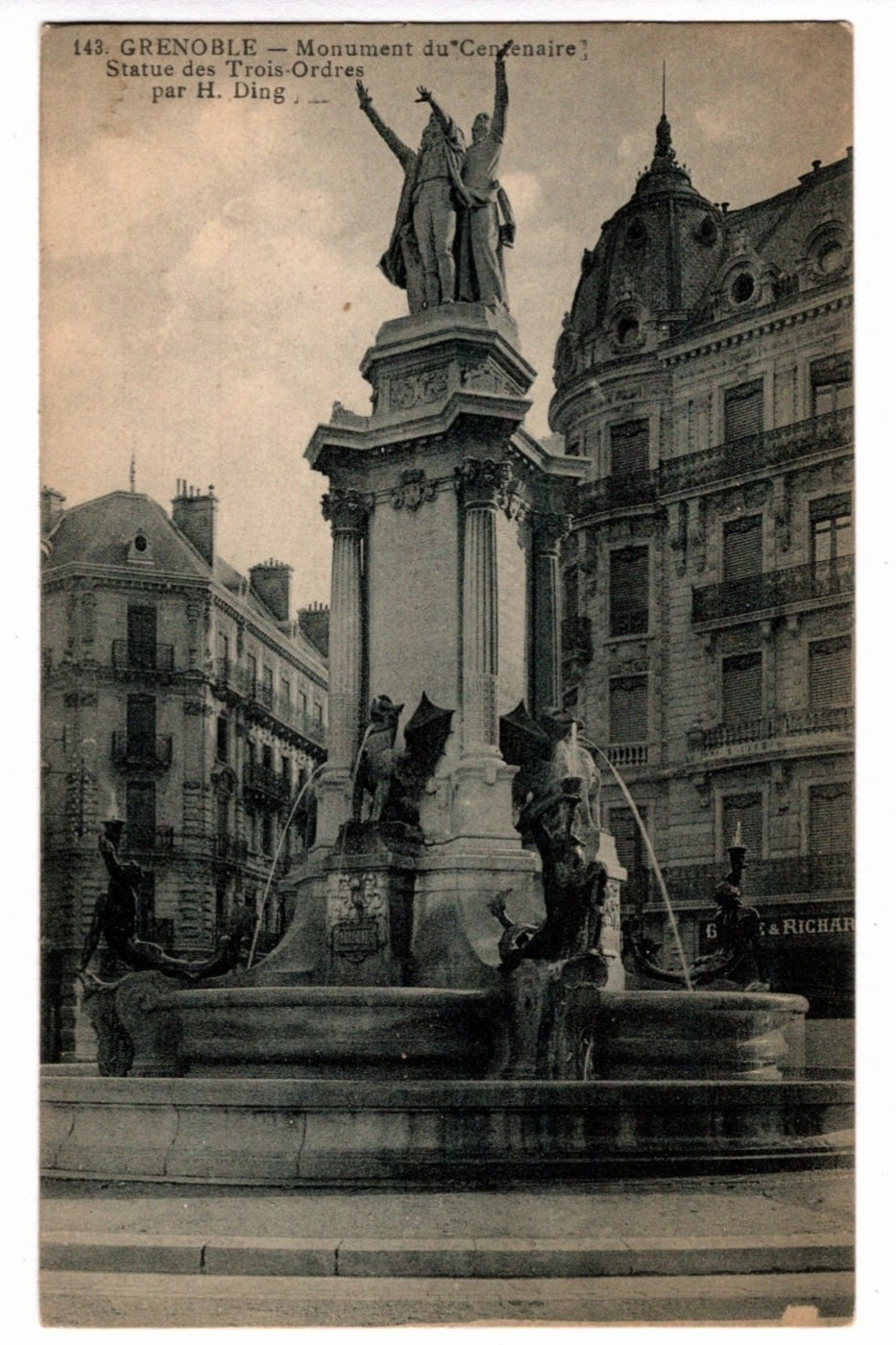 Grenoble Three Orders Monument Centennial Fountain Vintage Postcard.