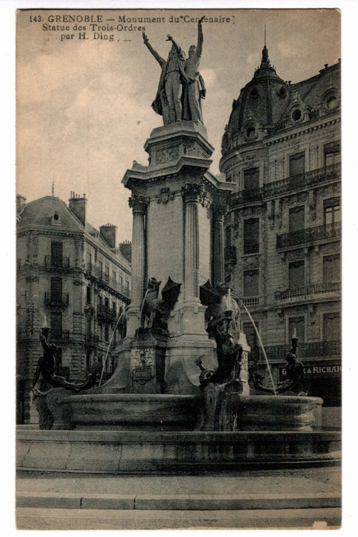 Grenoble Three Orders Monument Centennial Fountain Vintage Postcard.