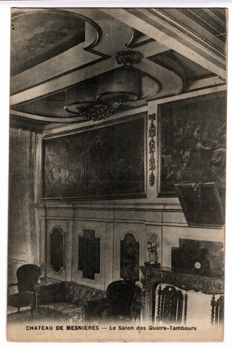 1904 Chateau de Mesnieres Salon of the Four Drums Vintage Postcard.