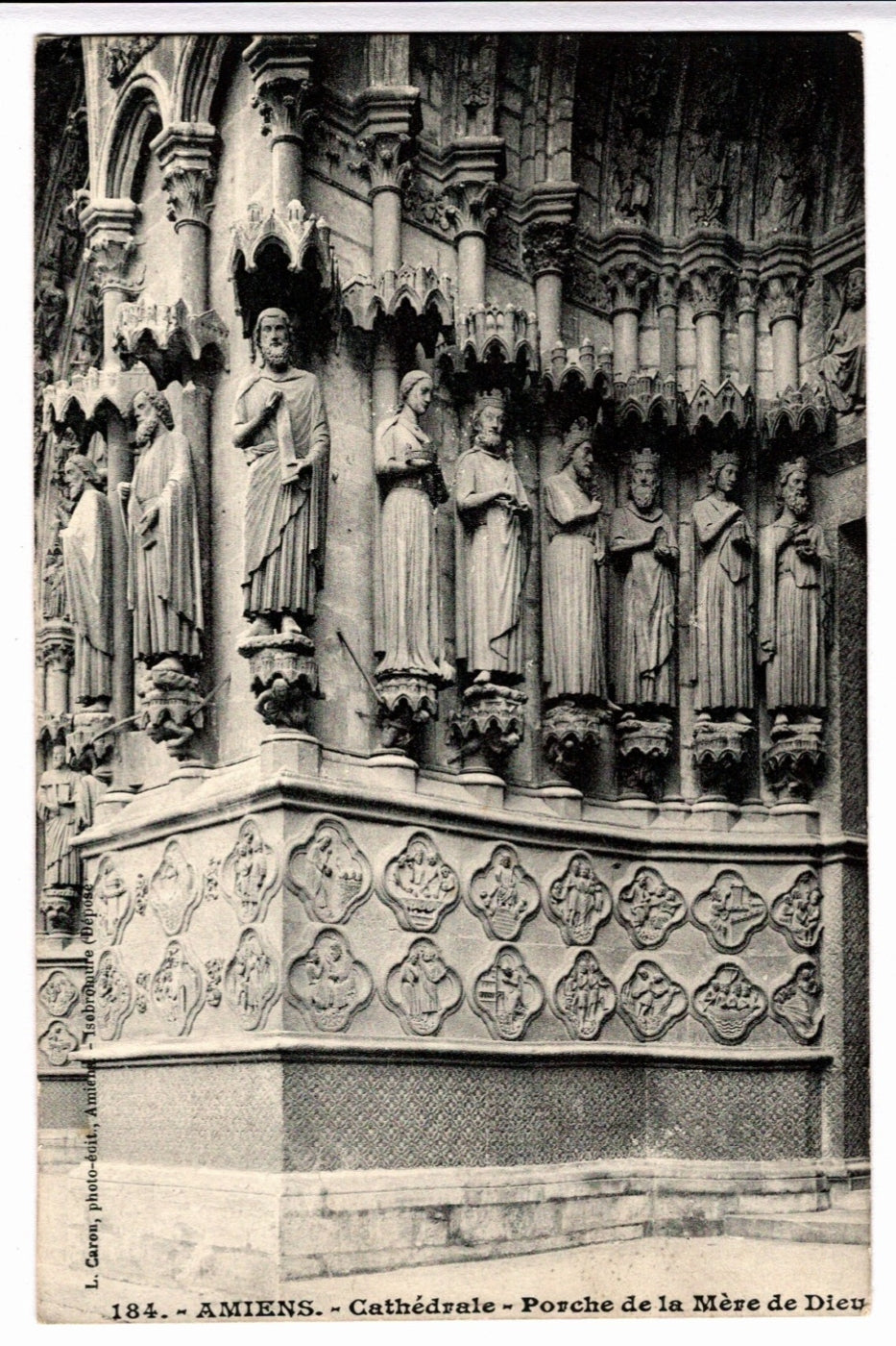 1904 Amiens Cathedral Mother of God Portal Vintage Postcard, Right Side.