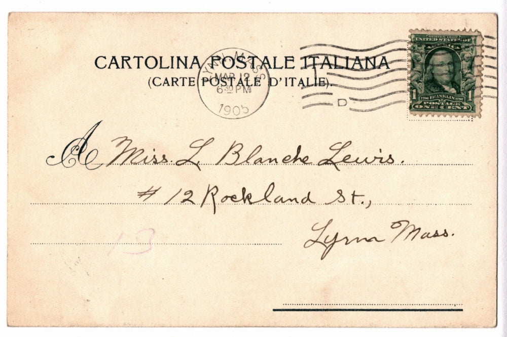Back of a vintage postcard.