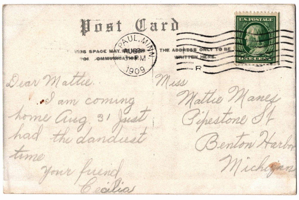 Back of a vintage postcard.