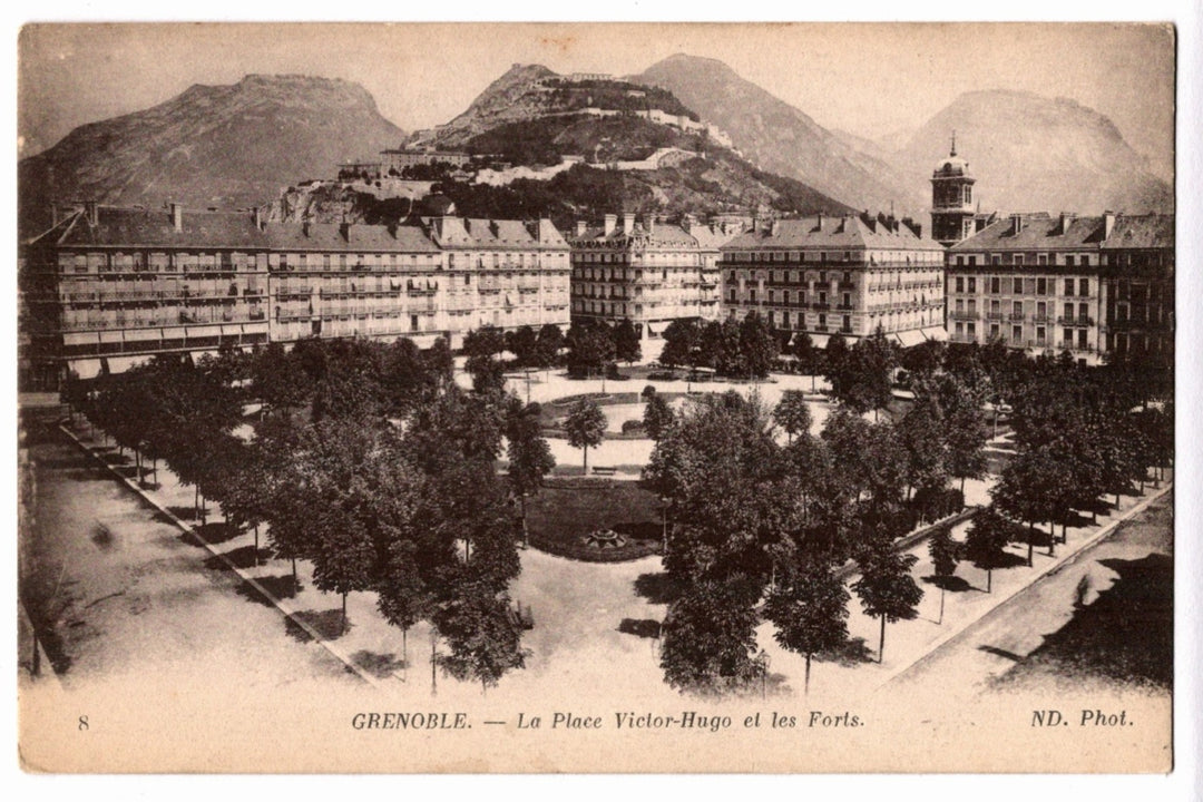 1906 Grenoble France Victor Hugo Square and Forts Vintage Postcard.