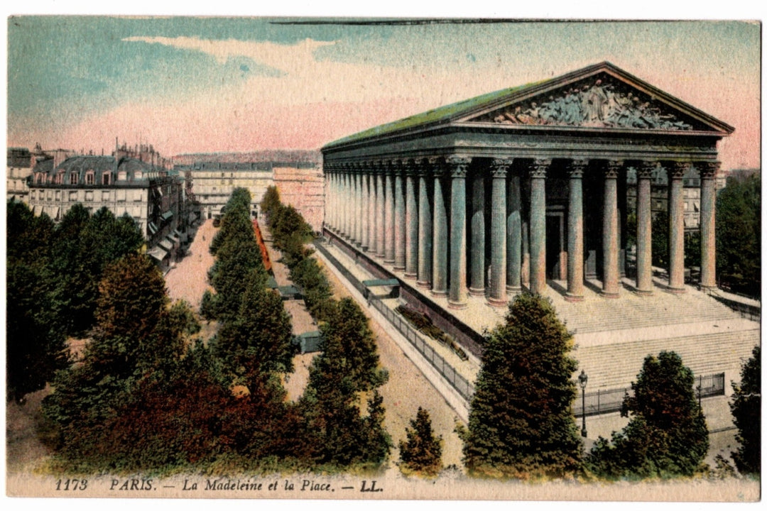 1904 La Madeleine Church and Square Paris France Vintage Postcard. 