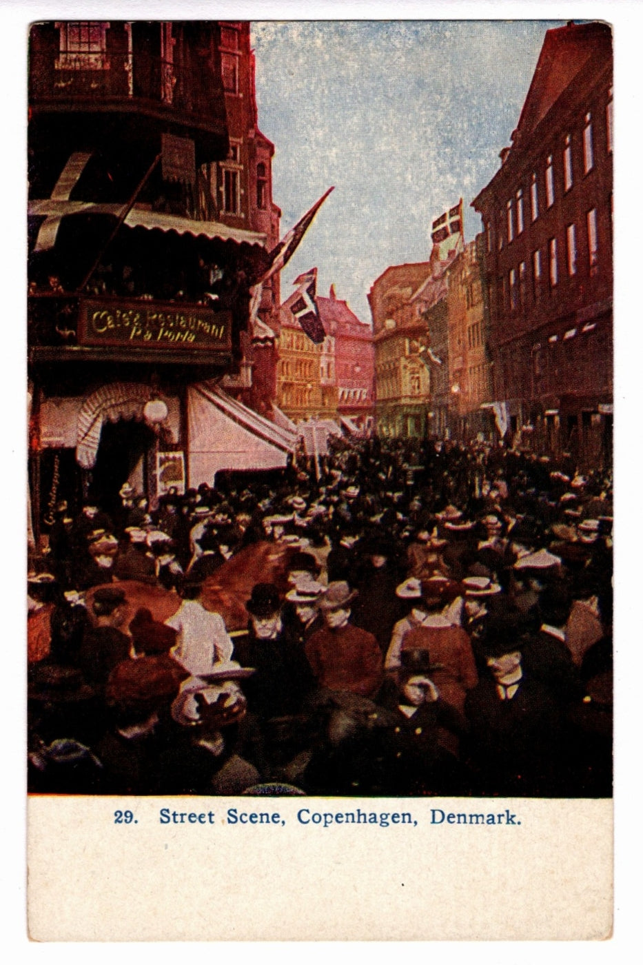 Vintage postcard of a crowded street scene in Copenhagen, Denmark. 1907 Copenhagen Street Scene Kongens Nytorv Denmark Vintage Postcard.