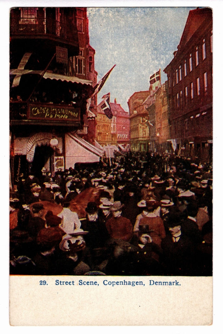Vintage postcard of a crowded street scene in Copenhagen, Denmark. 1907 Copenhagen Street Scene Kongens Nytorv Denmark Vintage Postcard.