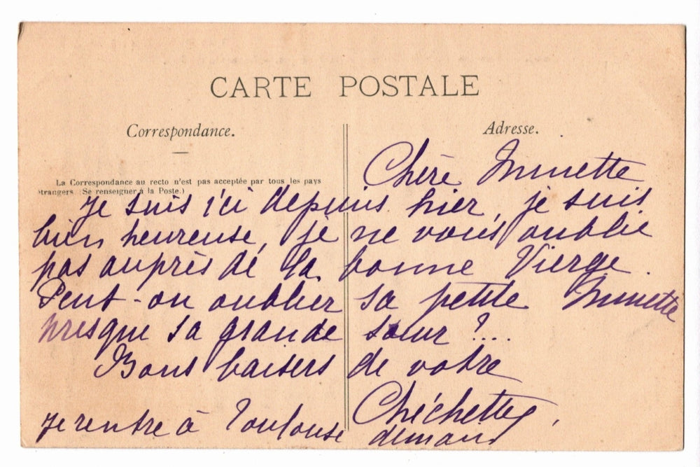 Back of a vintage postcard.
