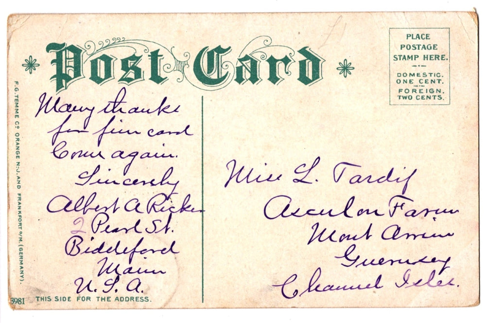Back of a vintage postcard.