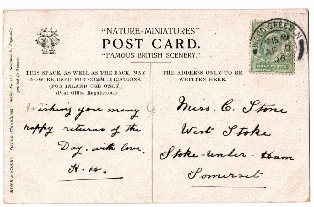 Back of a vintage postcard.