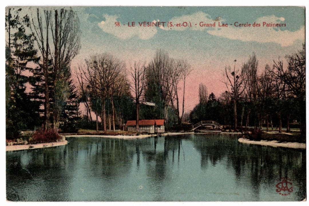 1910 Le Vésinet Great Lake Skating Club France Vintage Postcard.