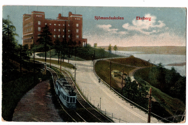 1917 Oslo Seamen's School Norway Vintage Postcard, 25 øre Red Posthorn Stamp,