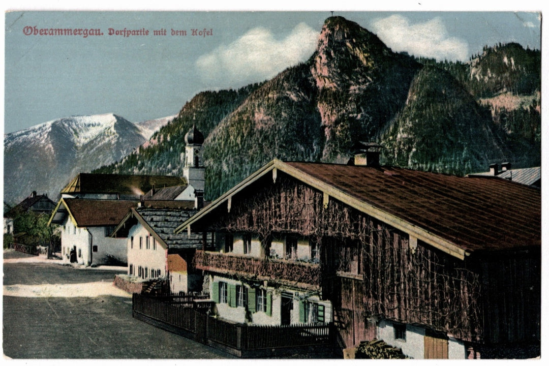 1910 Oberammergau and Kofel Peak Bavaria Germany Vintage Postcard.