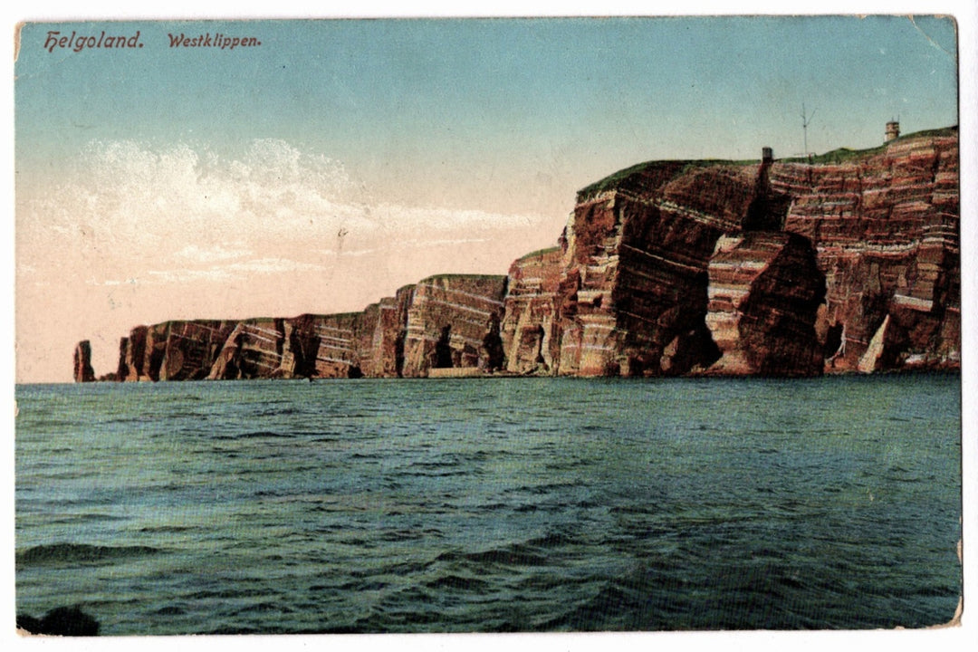 Cliffs of Helgoland with ocean in the foreground, 905 Heligoland West Cliffs North Sea Germany Vintage Postcard.
