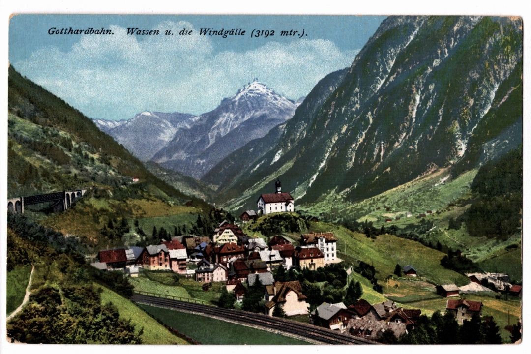 Gotthard Railway Wassen and Windgälle Vintage Postcard.