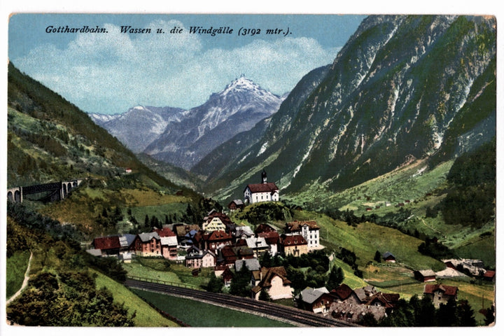 Gotthard Railway Wassen and Windgälle Vintage Postcard.
