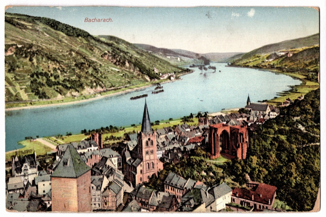 1910 Bacharach on the Rhine Panoramic View Germany Vintage Postcard.