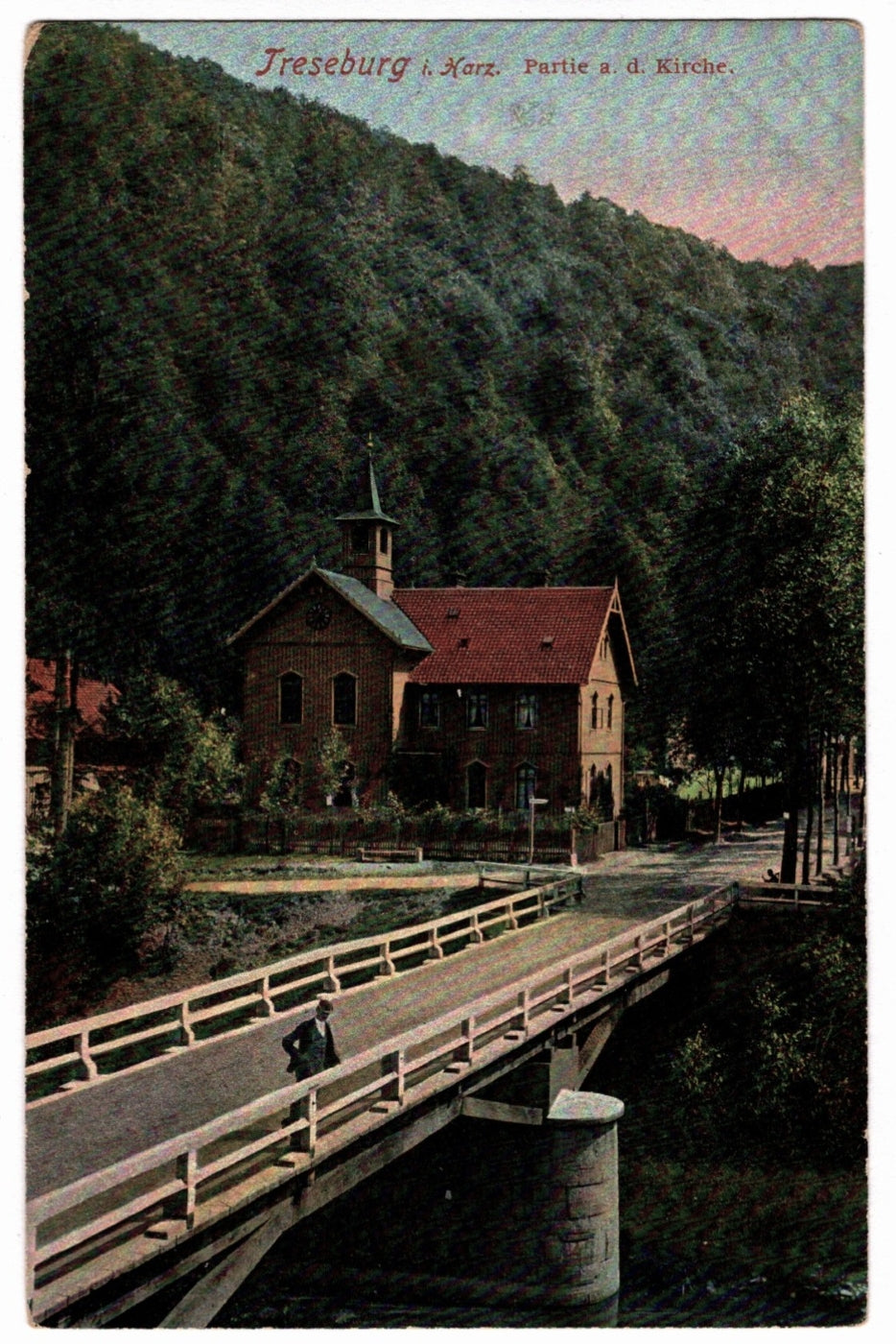 1905 Treseburg Germany Harz Mountains Church and Bose River Bridge Vintage Postcard.