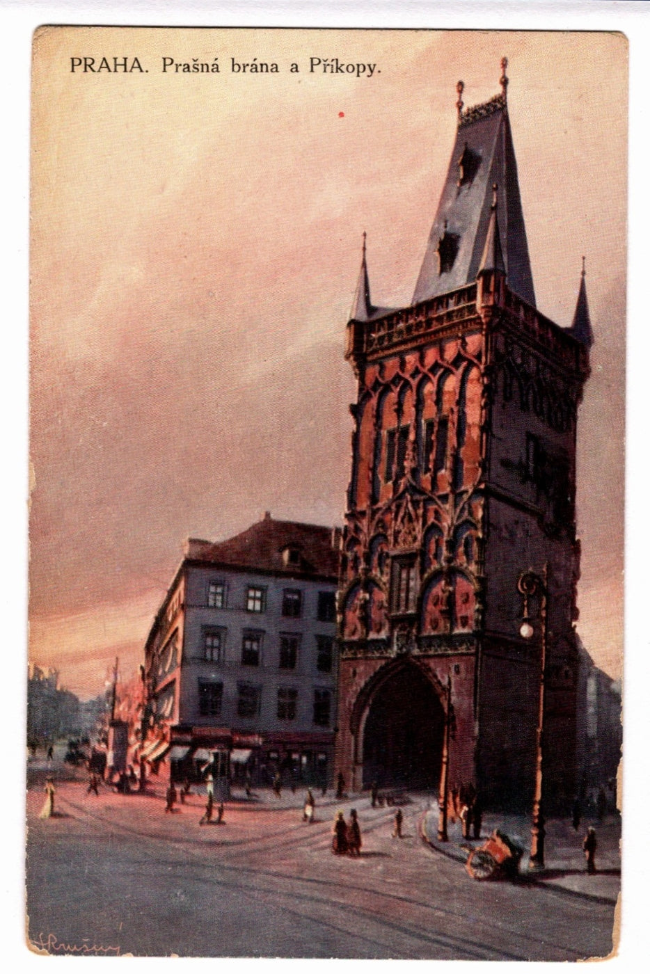 1918 Prague Powder Tower Czechoslovakia Vintage Postcard.