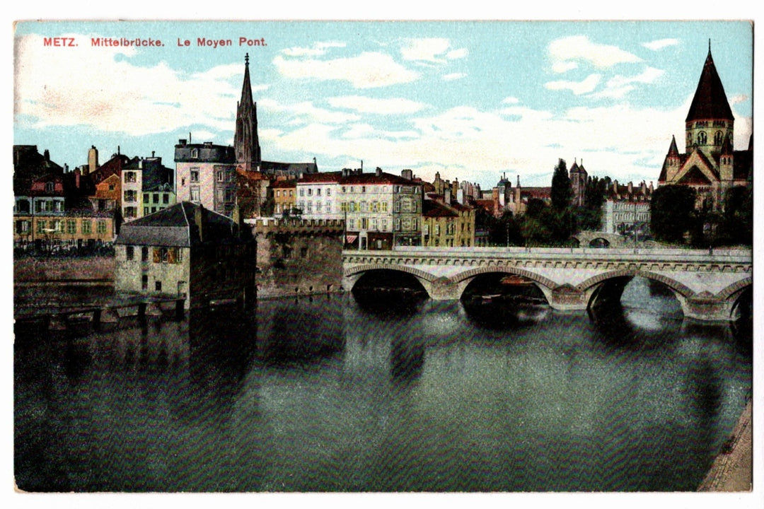1905 Metz Skyline over Moselle River Germany France Vintage Postcard.