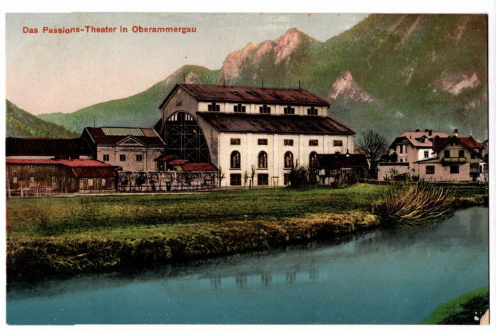 Oberammergau Passion Playhouse and Mountains Germany Vintage Postcard.
