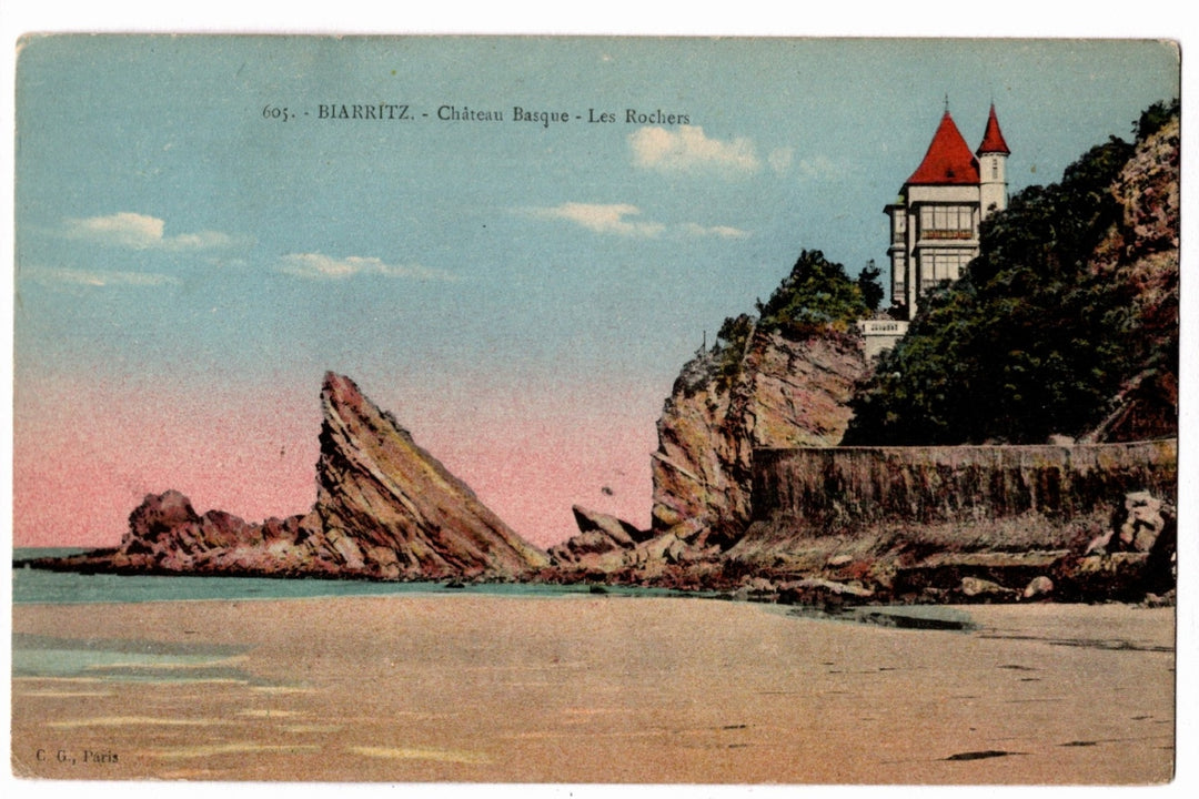 Biarritz Basque Chateau and The Rocks France Vintage Postcard.