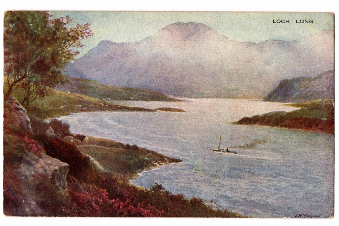 Loch Long Scottish Highlands Steamer and Mountains Vintage Postcard.