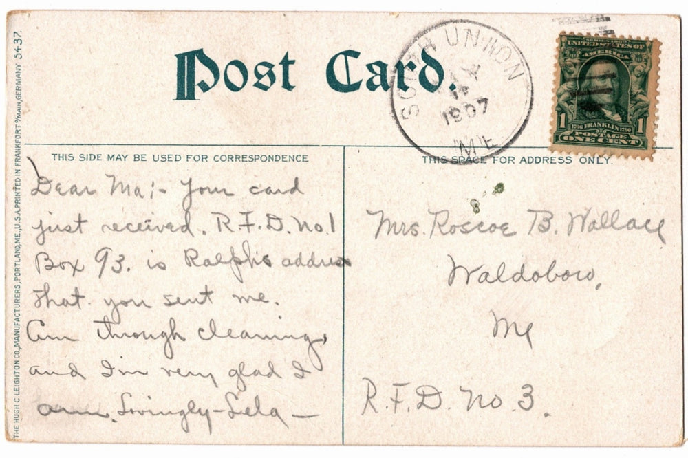 Back of a vintage postcard.