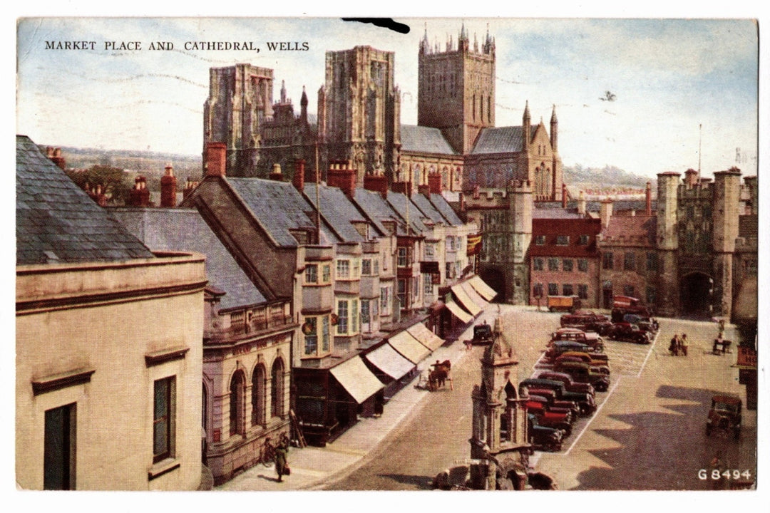 Market Place and Cathedral Wells Somerset England Vintage Postcard.
