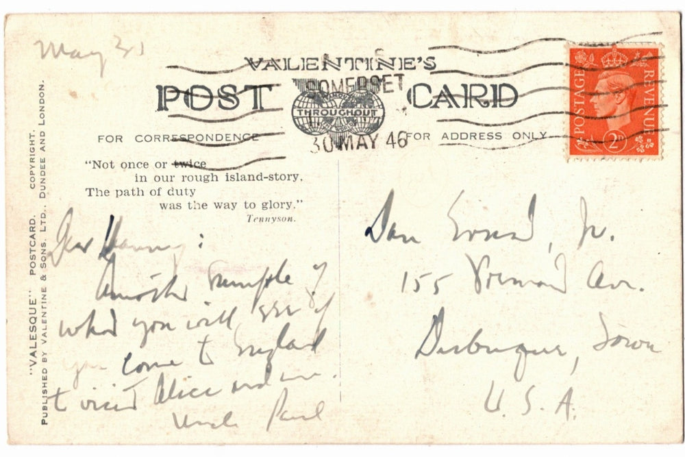 Back of a vintage postcard.