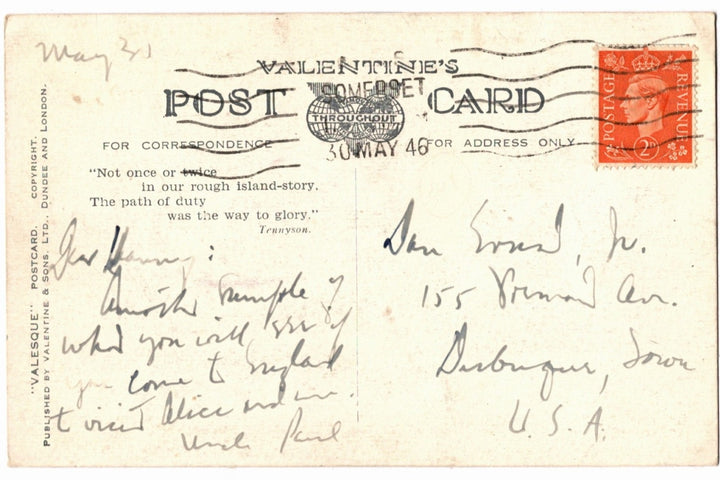 Back of a vintage postcard.
