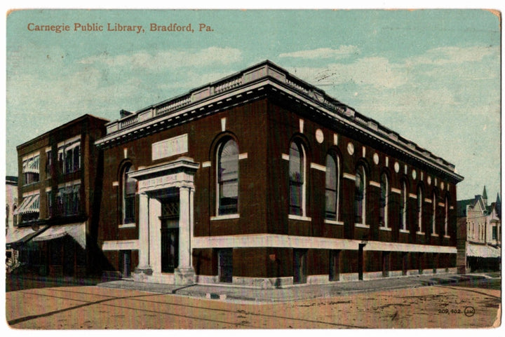 1907 Carnegie Public Library Bradford Pennsylvania Vintage Postcard.