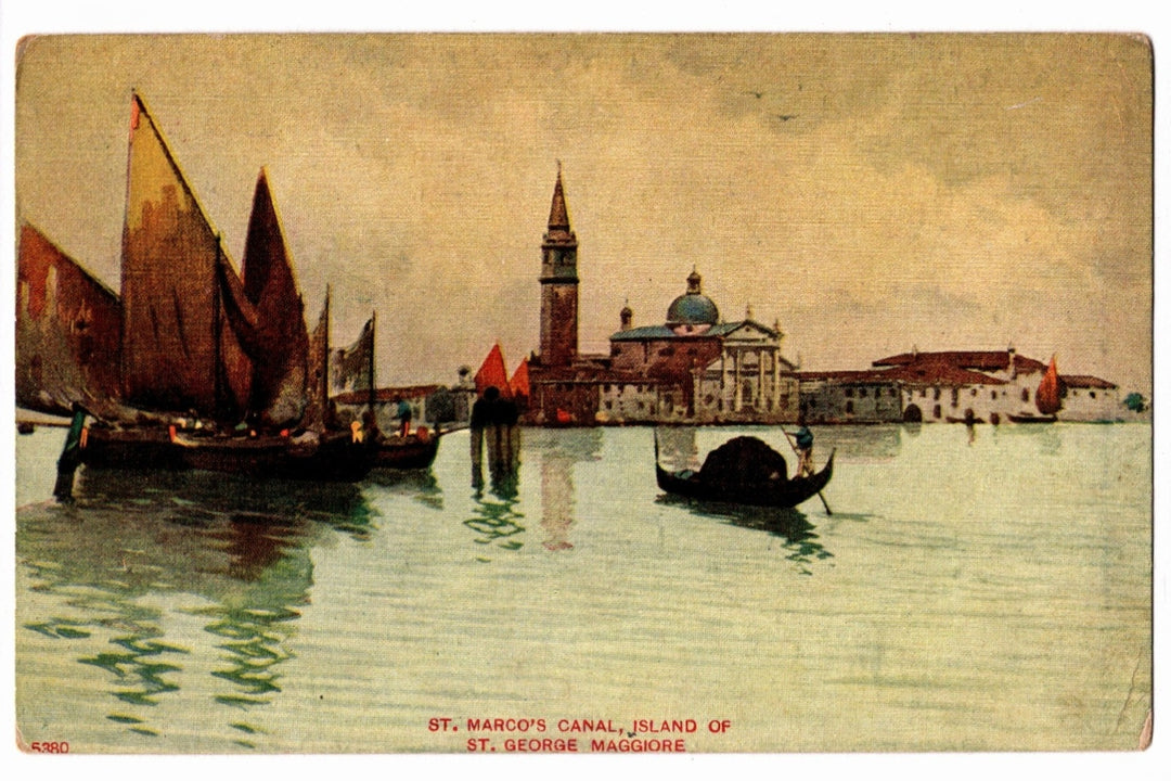 1907 St. Marco's Canal Island in Venice Italy Vintage Art Postcard.