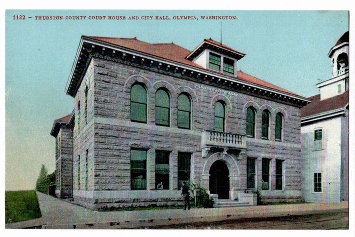 Thurston County Courthouse and City Hall in Olympia, Washington on a vintage postcard.