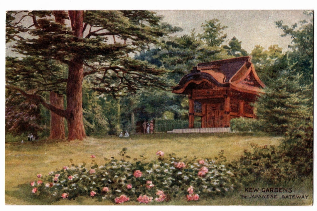 1910s Japanese Gateway London England Vintage Art Postcard, Kew Gardens.