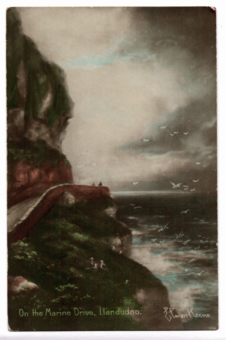 1910s On the Marine Drive Llandudno Wales Vintage Art Postcard.